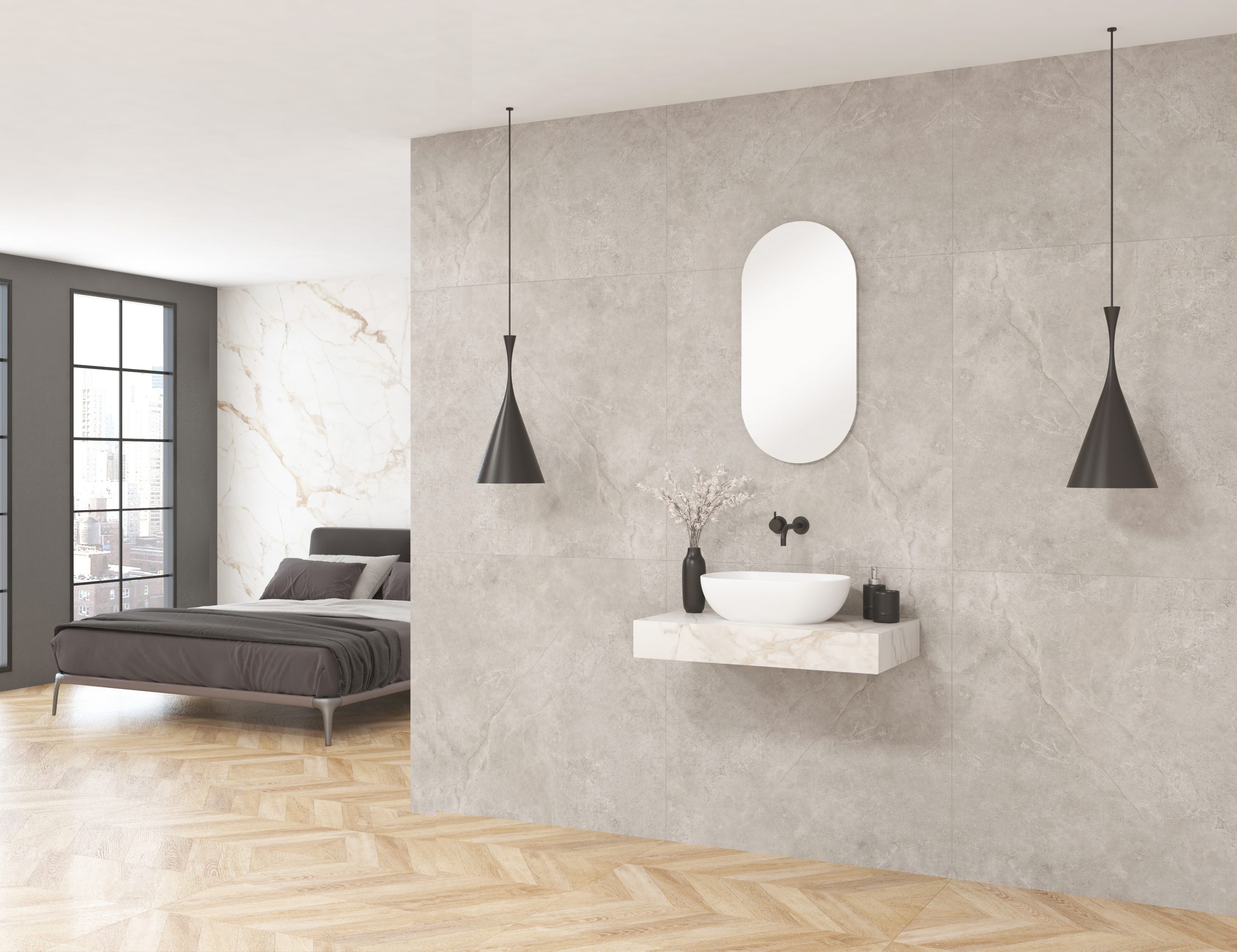 Pack GRECE encimera Xtone calacatta + lavabo + espejo cápsula