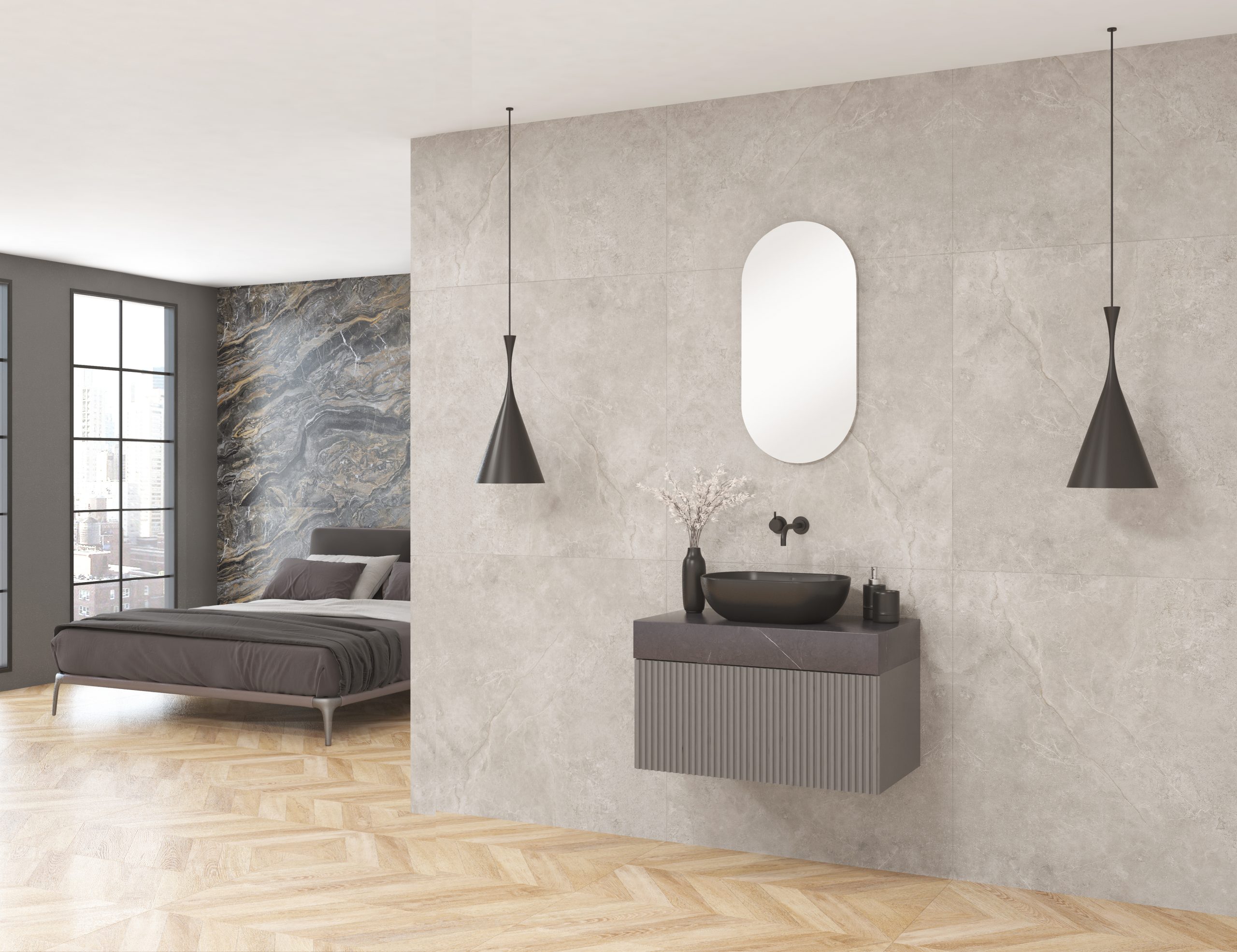 Pack GRECE liem black + encimera Xtone + lavabo + espejo cápsula