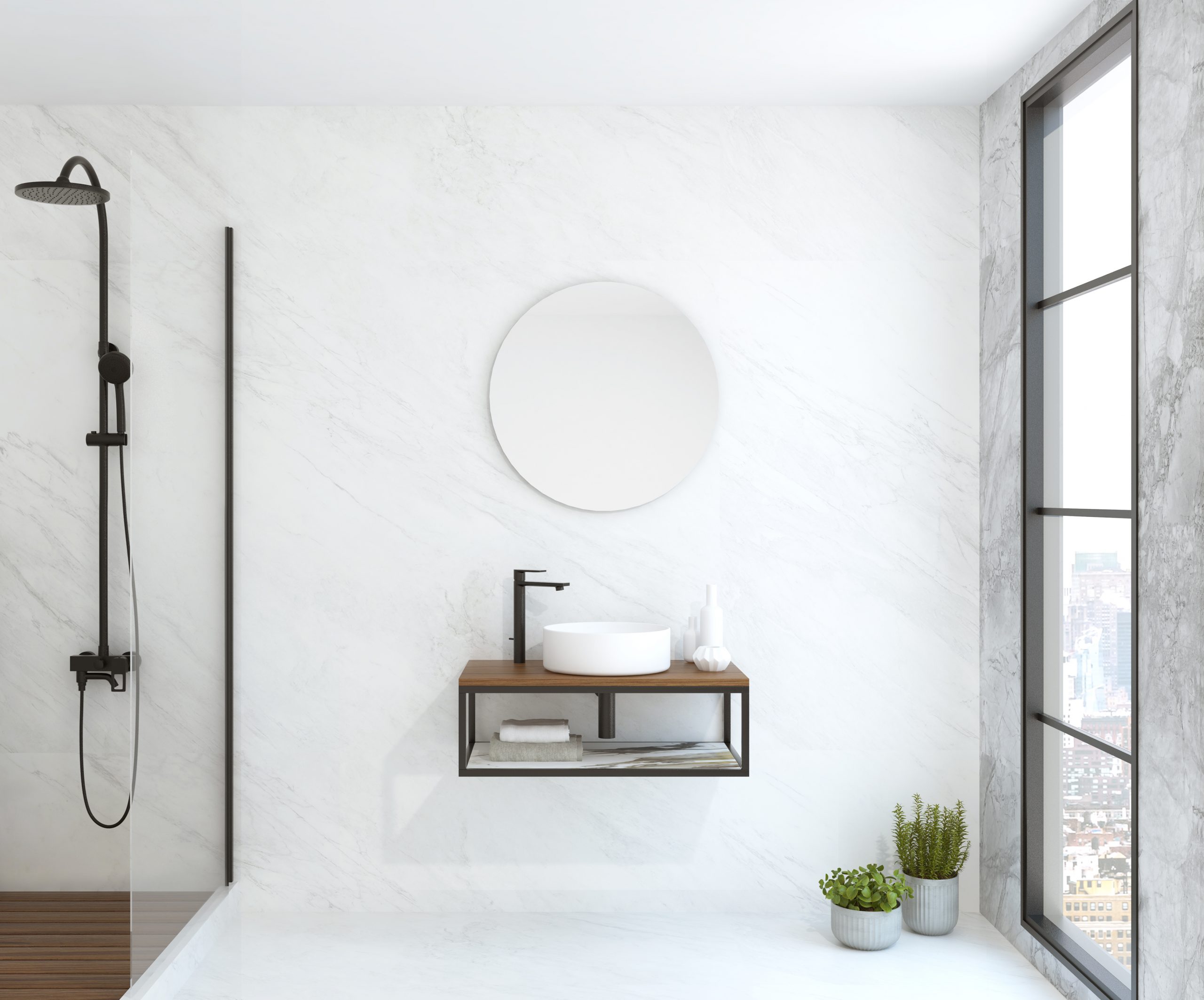 Pack NU Xtone Paonazzo blond + lavabo + miroir circulaire LED