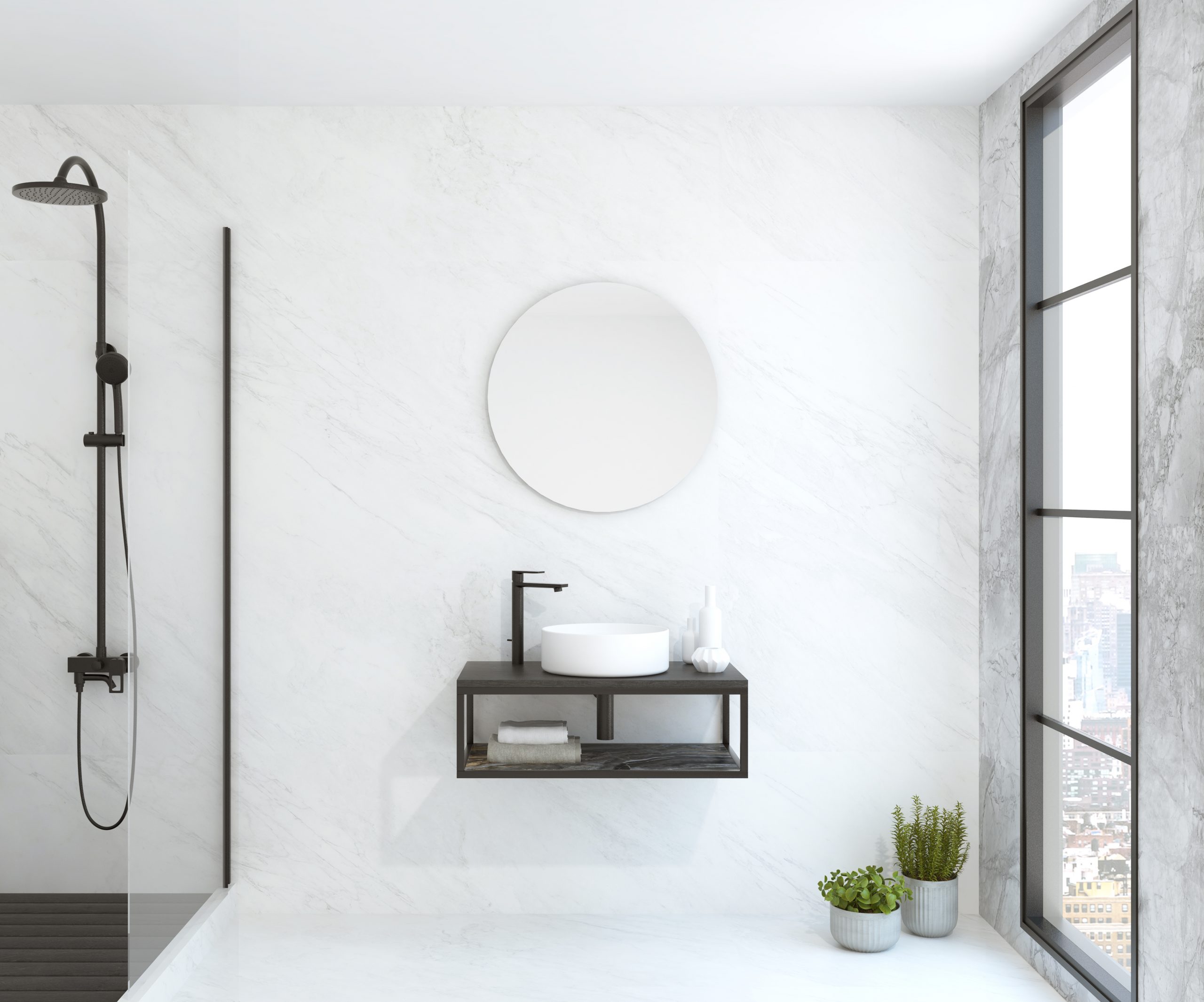 Pack NU Xtone Orobico foncé + lavabo + miroir circulaire LED