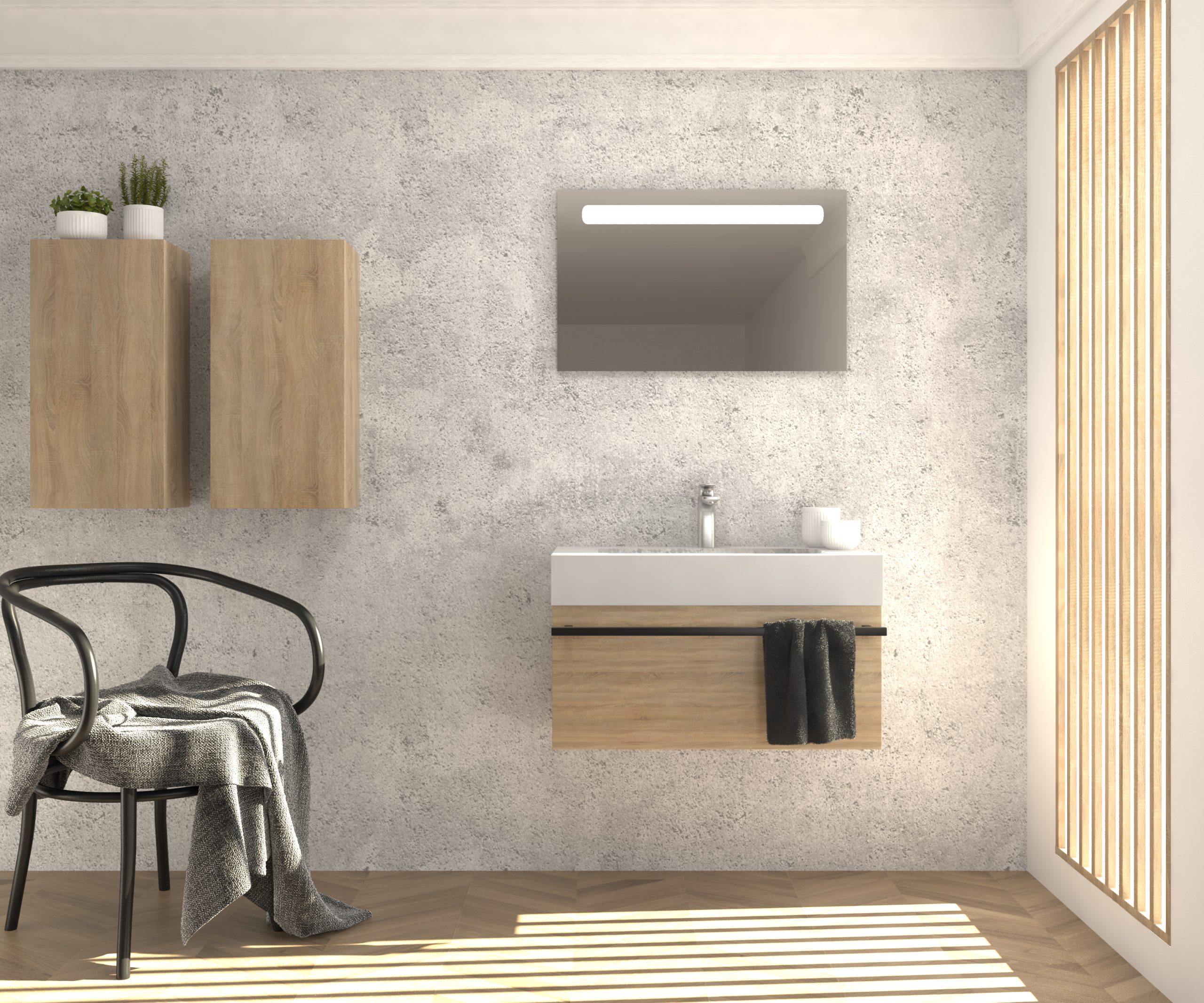 Pack meuble de salle de bain BIELLE + lavabo + miroir LED