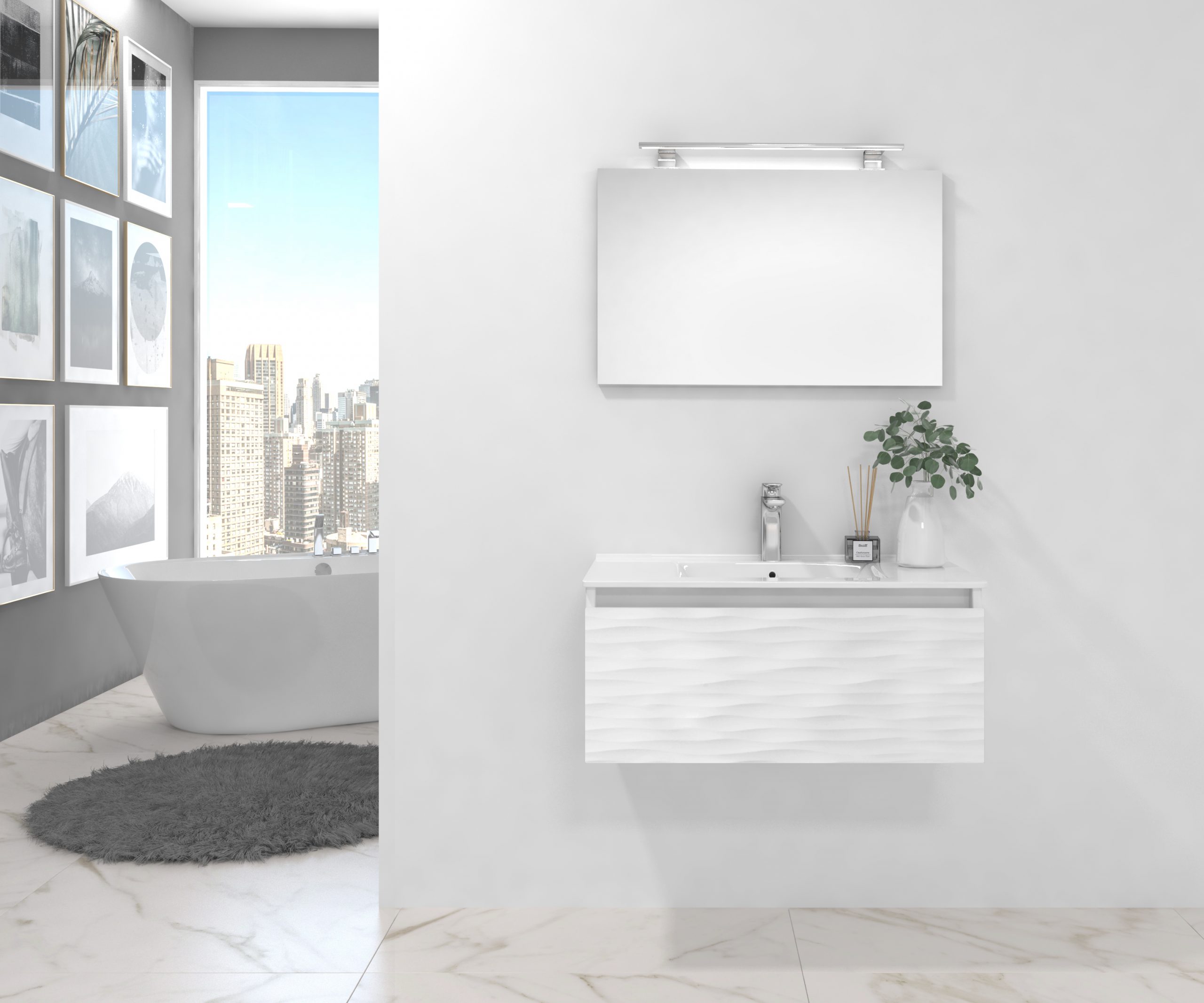 Pack BLANC + lavabo + miroir + applique LED