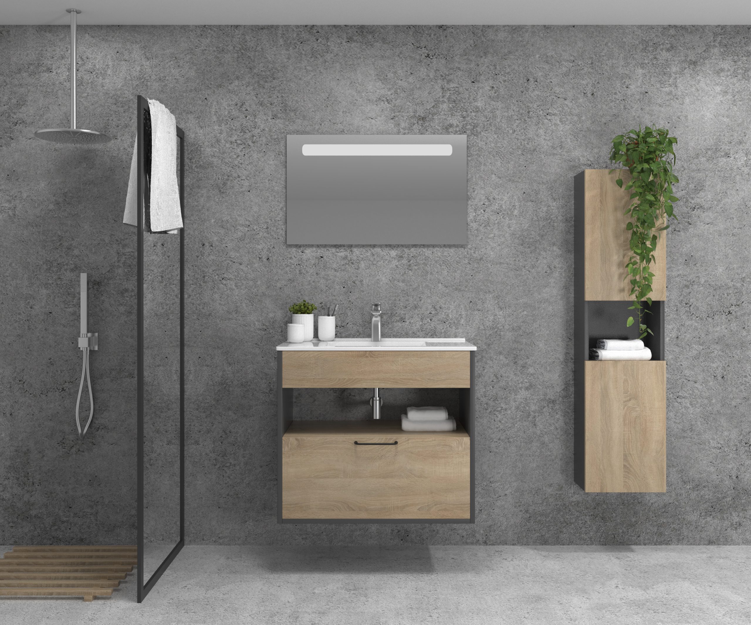 Pack meuble de salle de bain BOURGET + vasque + miroir LED