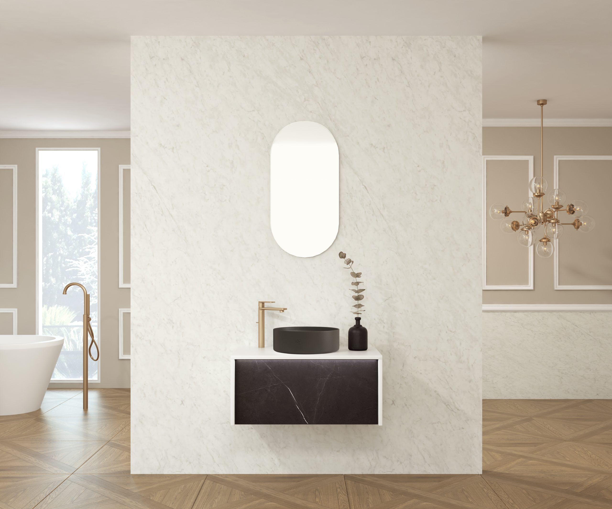 Pack BRILLER Xtone liem black + lavabo + miroir capsule