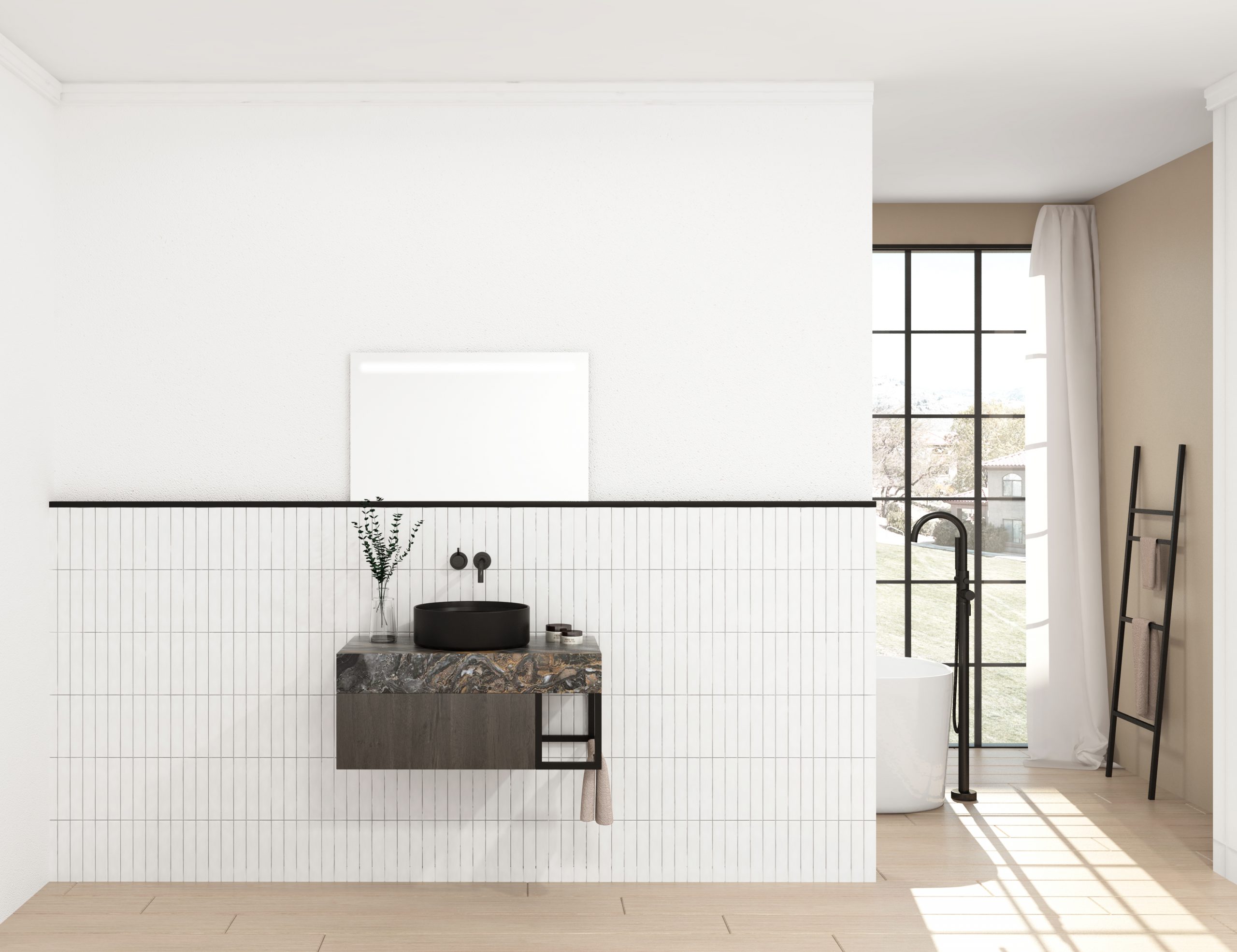 Pack CROCHET Xtone Orobico foncé + lavabo + miroir LED