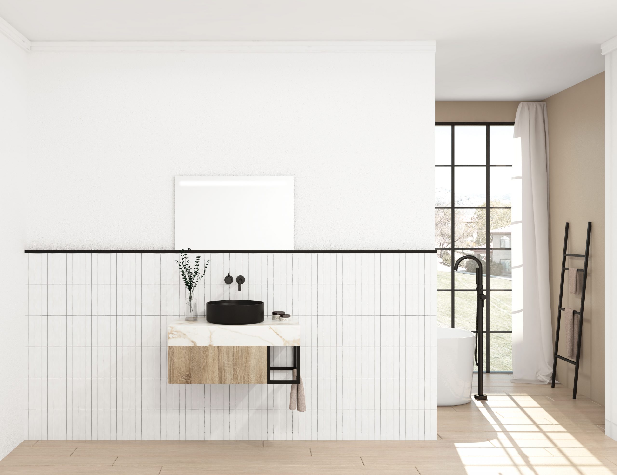 Pack CROCHET Xtone Calacatta doré + lavabo + miroir LED