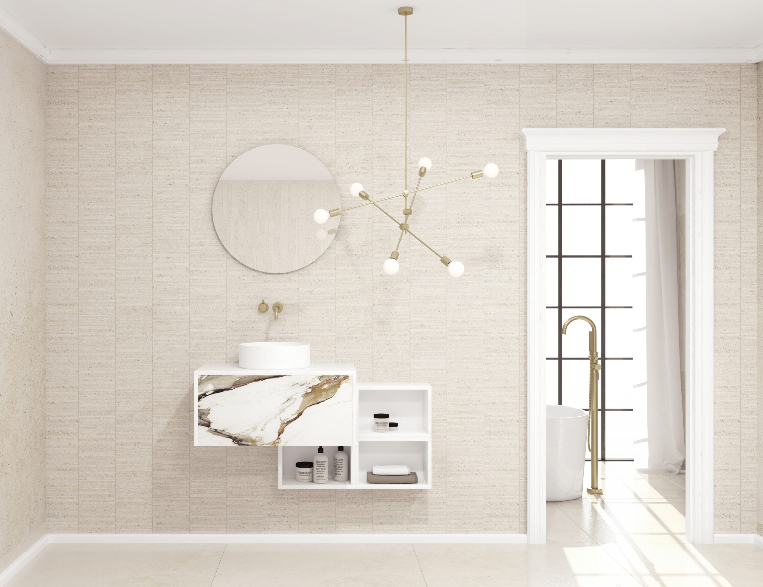 Pack COIN Xtone Paonazzo biondo + lavabo + miroir circulaire