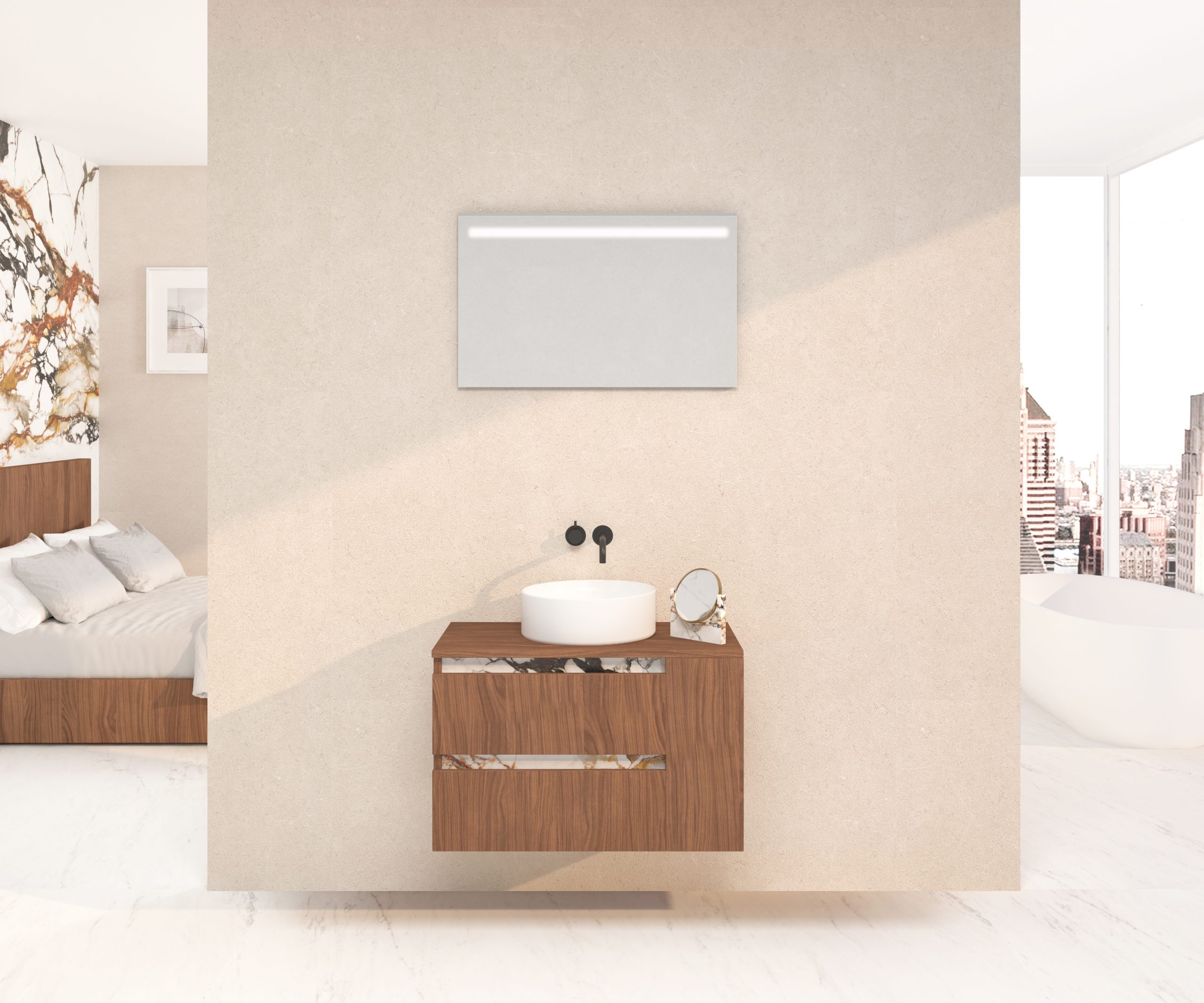 Pack CÔTÉ Xtone Paonazzo biondo + lavabo + miroir LED