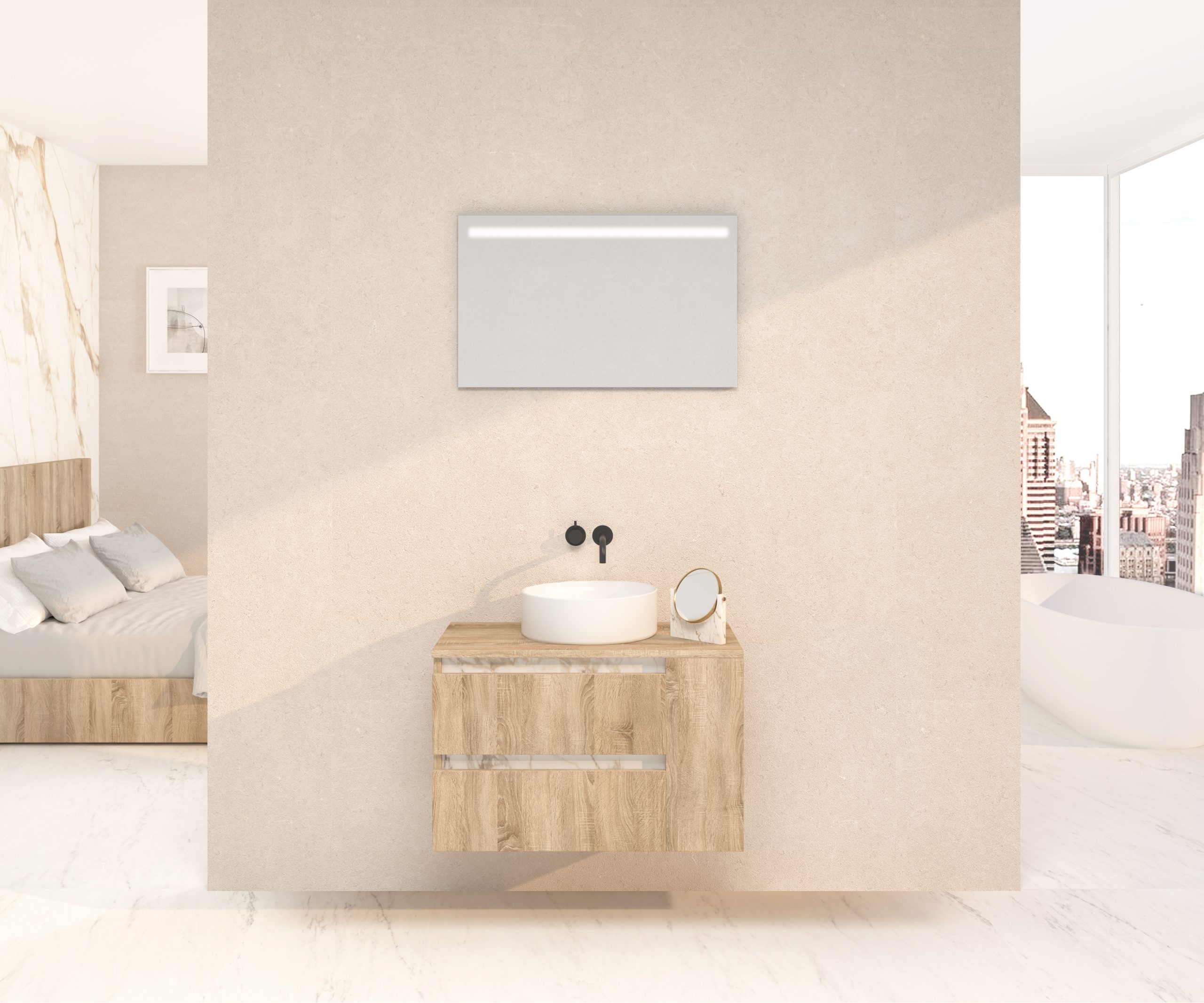Pack CÔTÉ Xtone Calacatta + lavabo + miroir LED