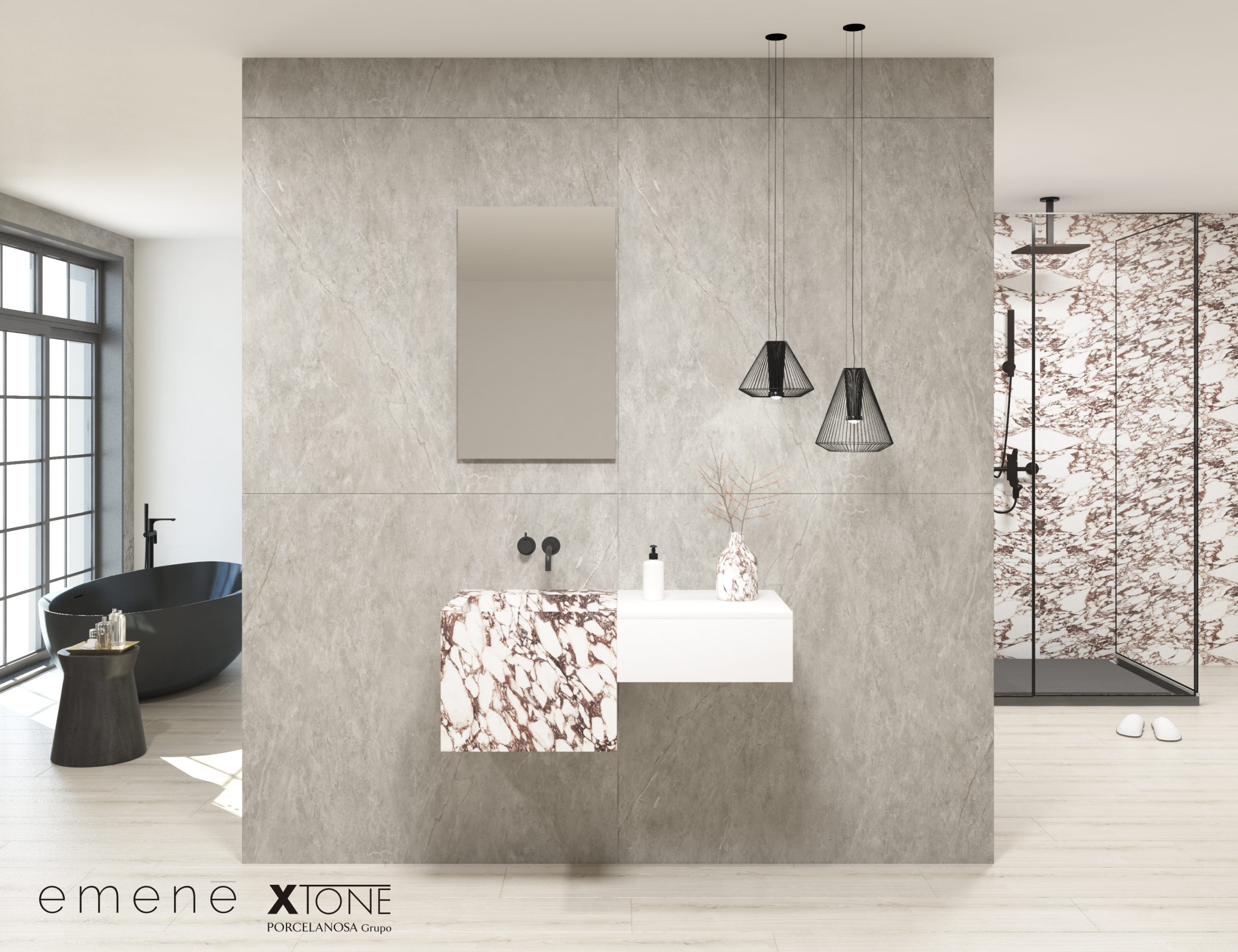 Pack lavabo CUBE viola rosse + módulo CUBE + espejo LED