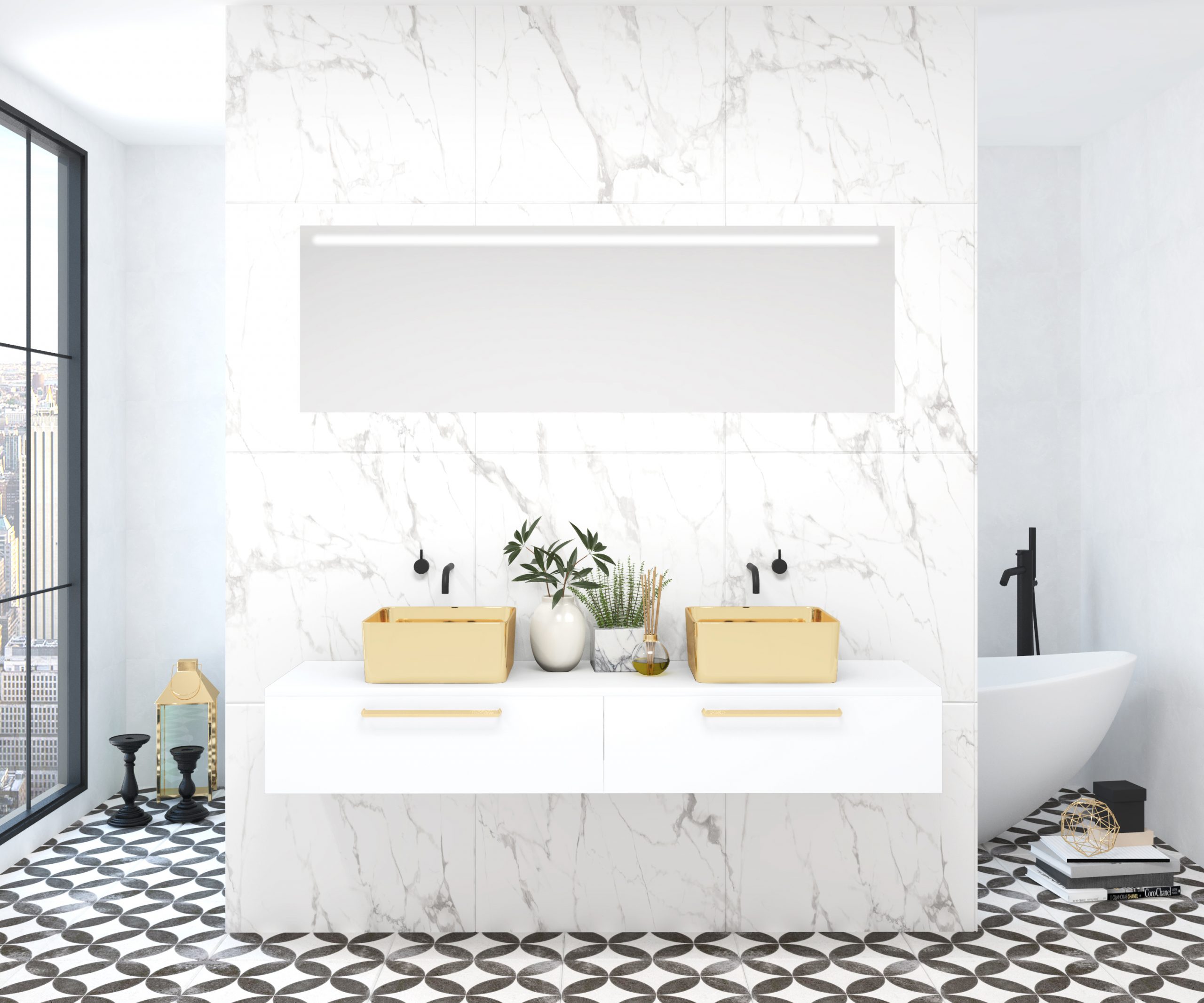 Pack D'OR + double vasque à poser + miroir LED