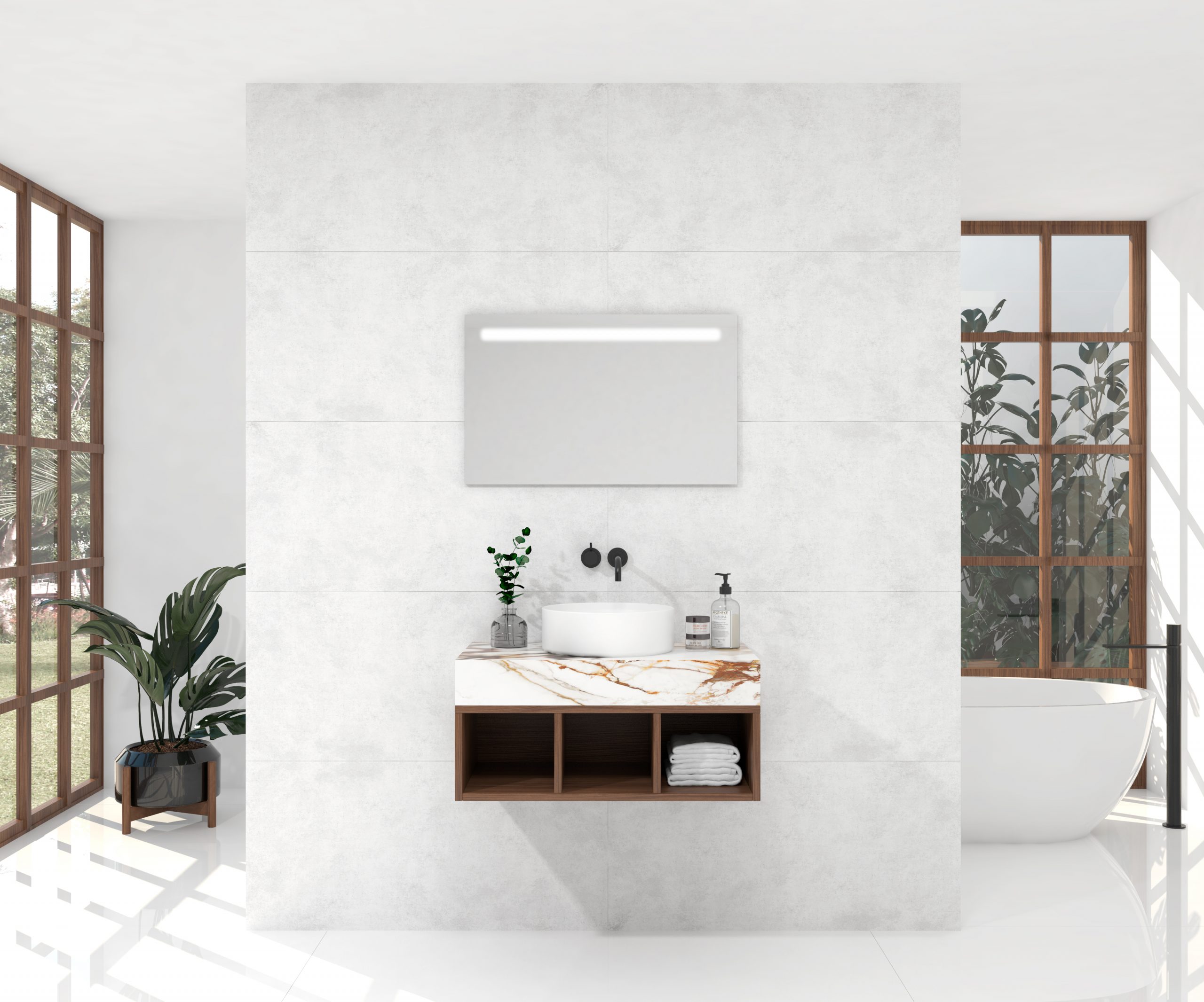 Pack ÉCART Xtone Paonazzo biondo + lavabo + miroir LED