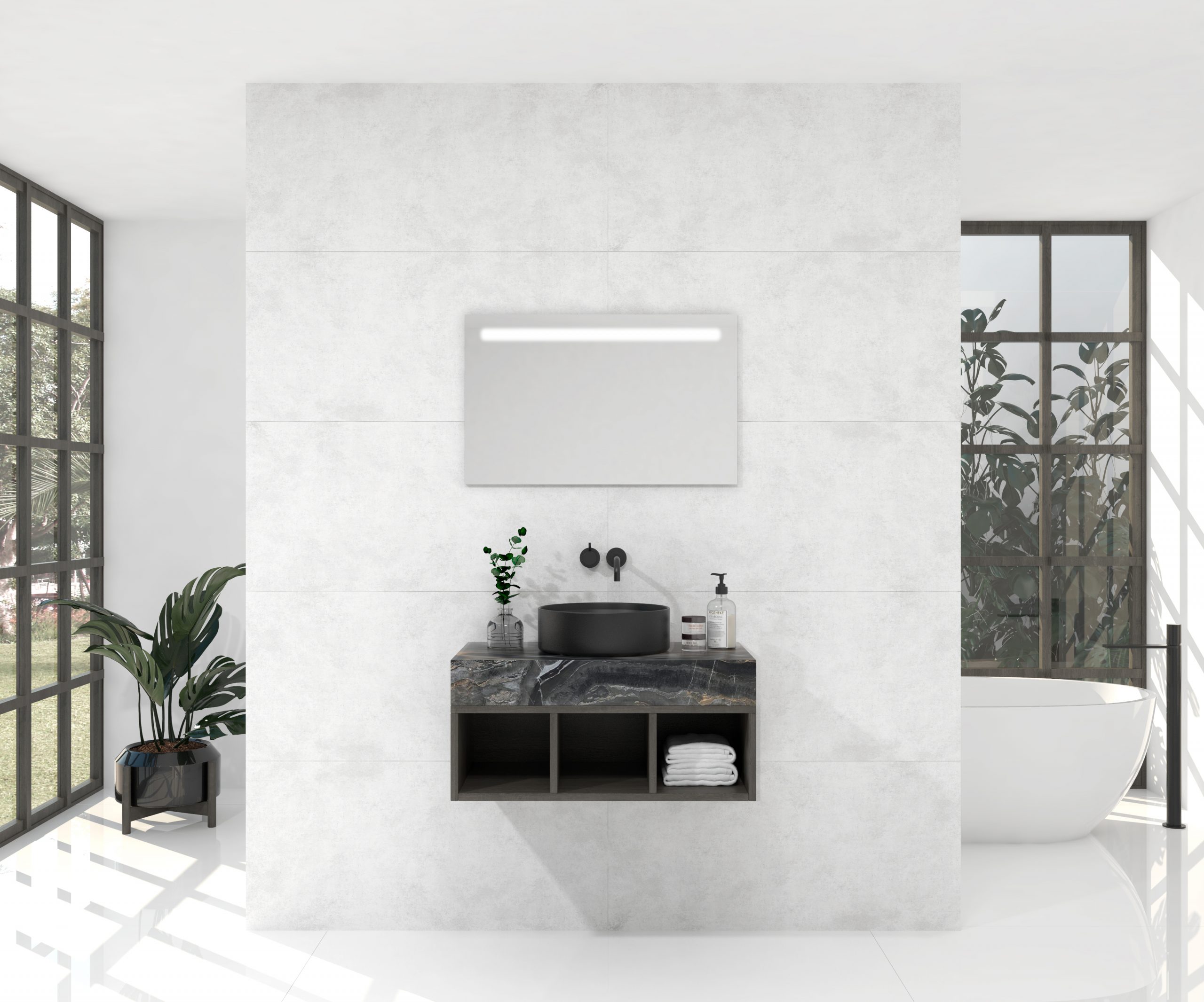 Pack ÉCART Xtone Orobico foncé + lavabo + miroir LED