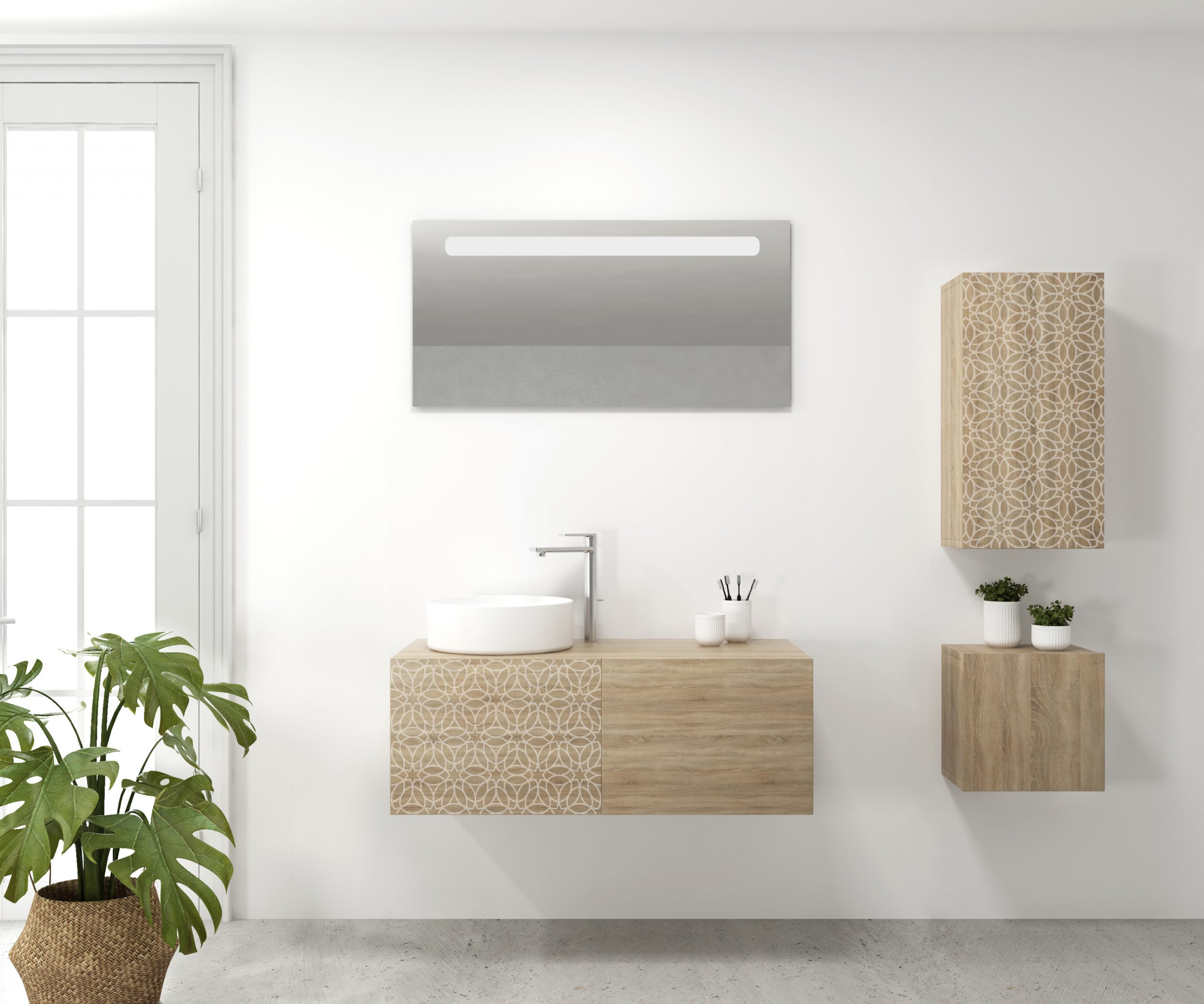Pack meuble de salle de bain LATTIS + lavabo + miroir LED