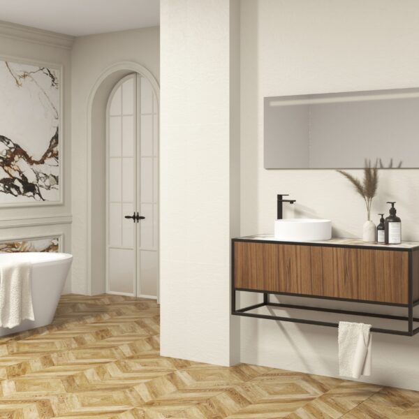 Pack ÉLÉGANT XTONE structure noire + lavabo + miroir LED