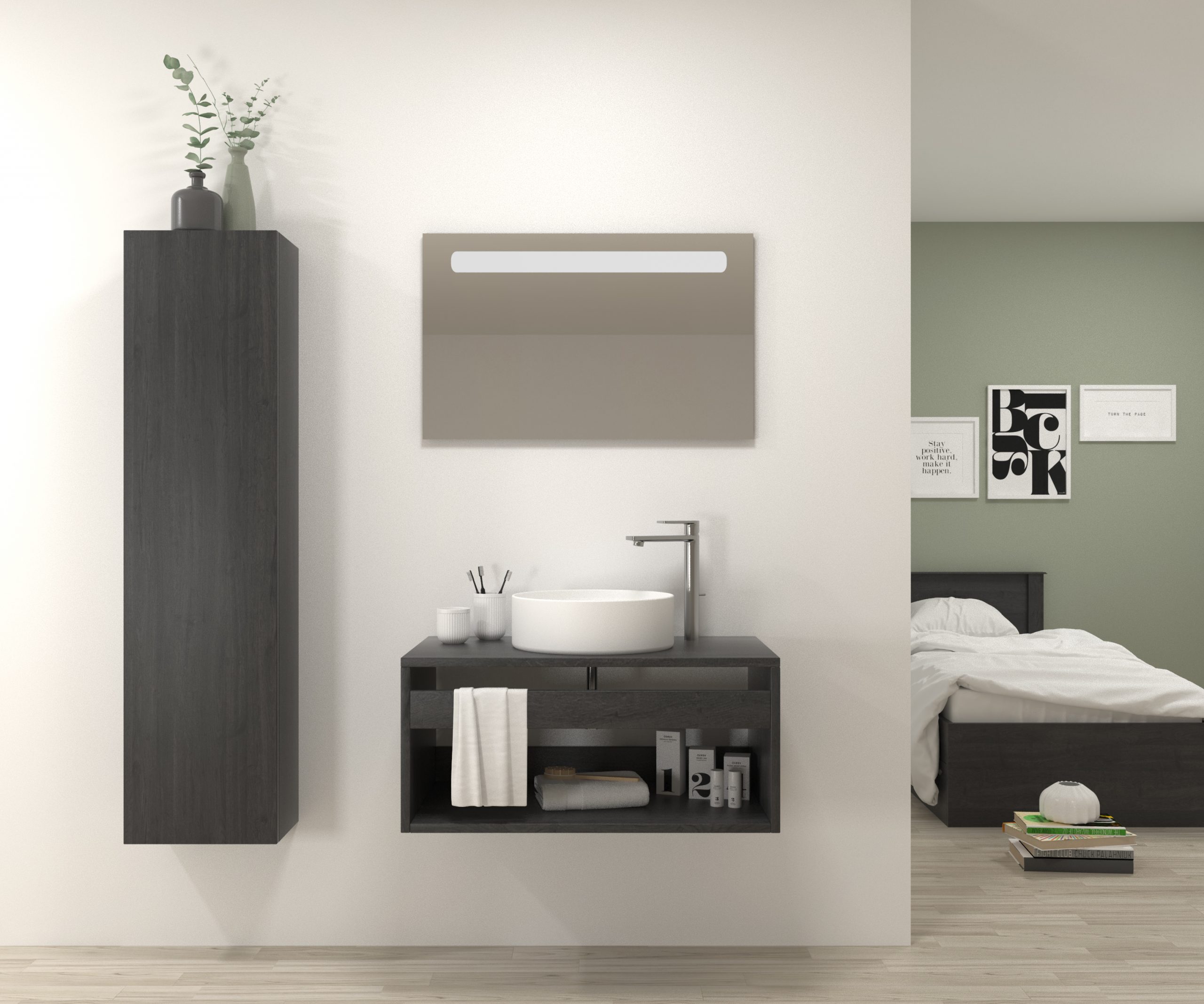 Pack OUVERT + lavabo + miroir LED