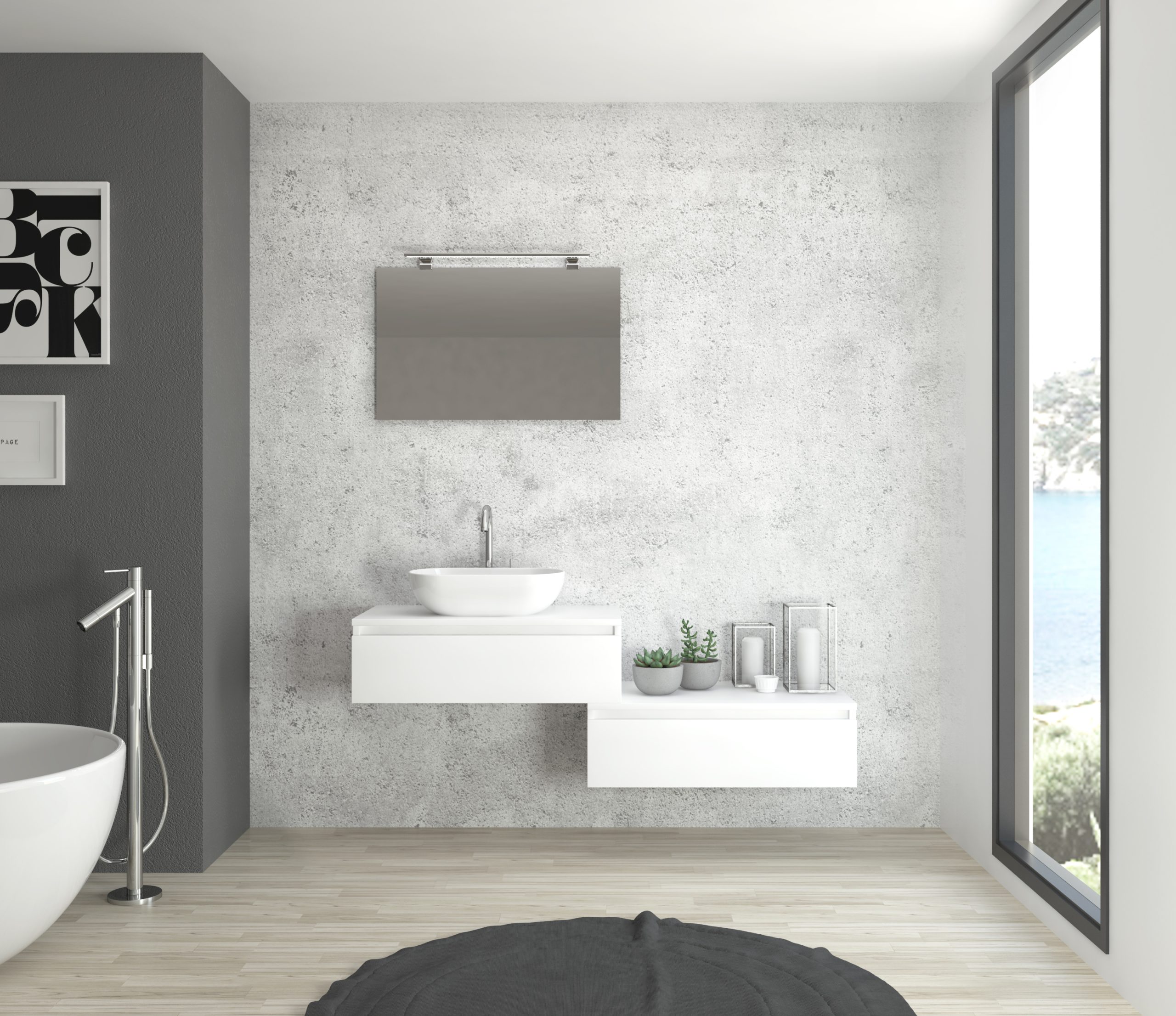 Pack PAS + meuble suspendu + lavabo + miroir + applique LED