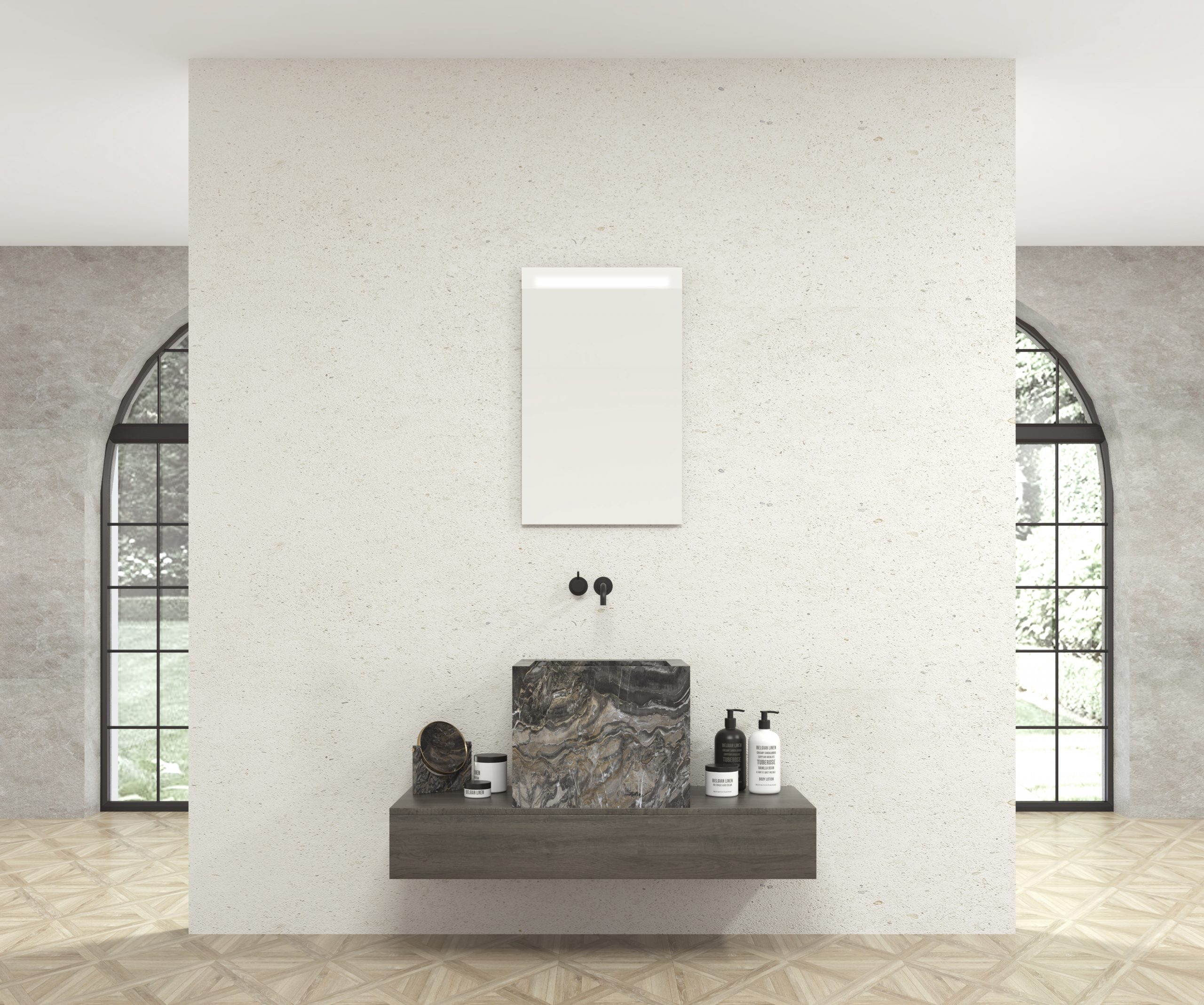 Pack PIEDESTAL + lavabo Xtone Orobico dark + miroir LED