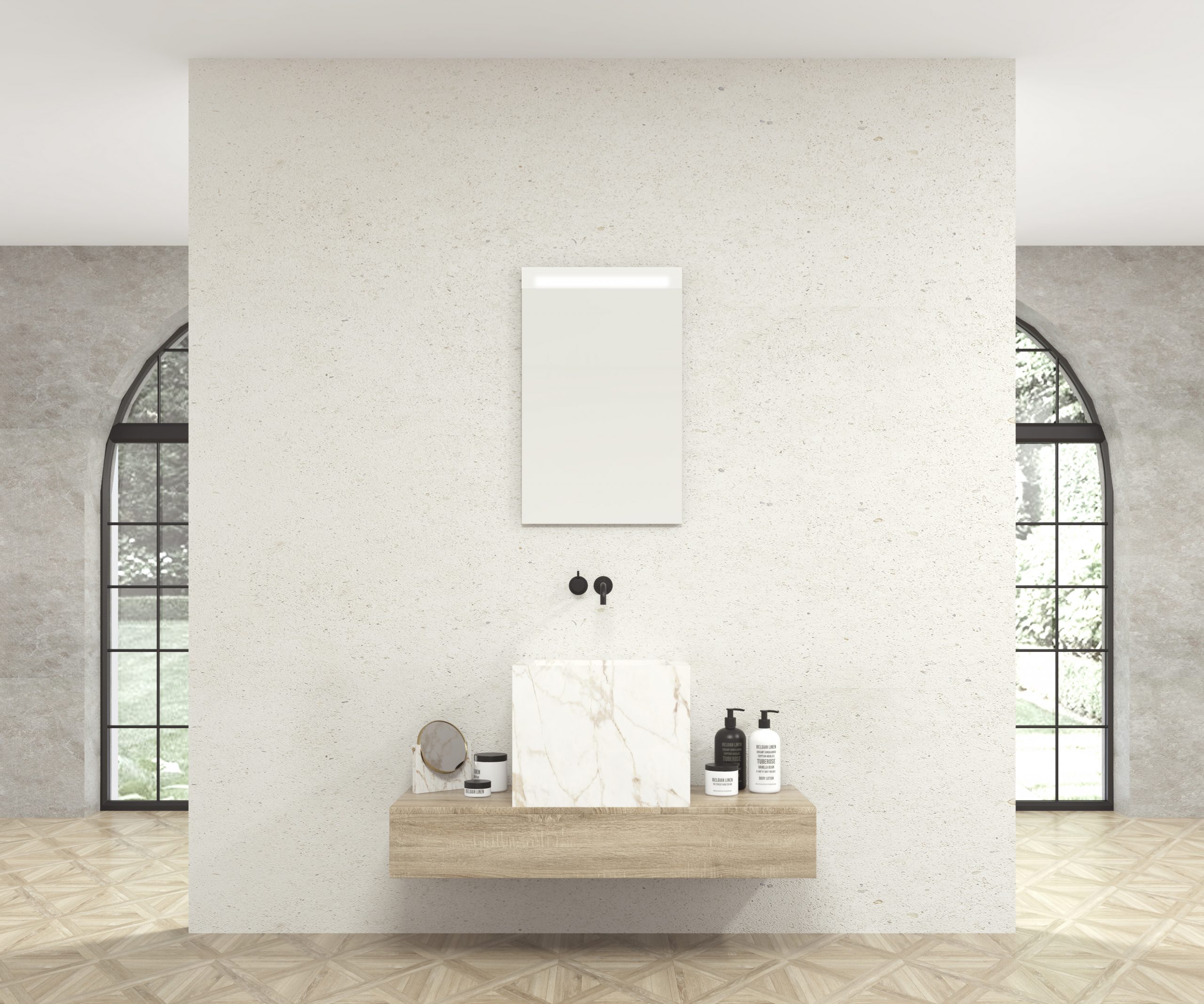 Pack PIEDESTAL + lavabo Xtone Calacatta gold + miroir LED