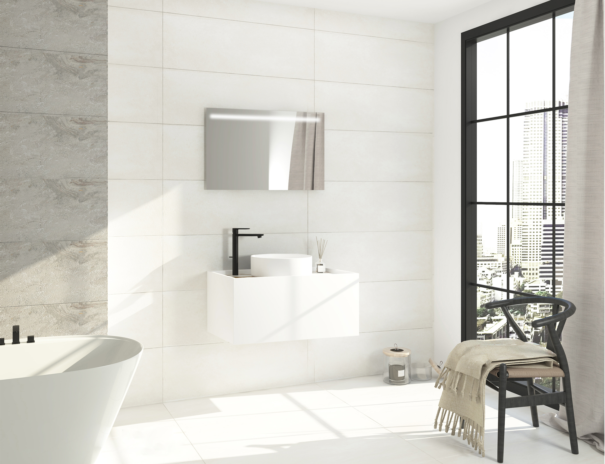 Pack PLATEAU Paonazzo blond + lavabo + miroir LED