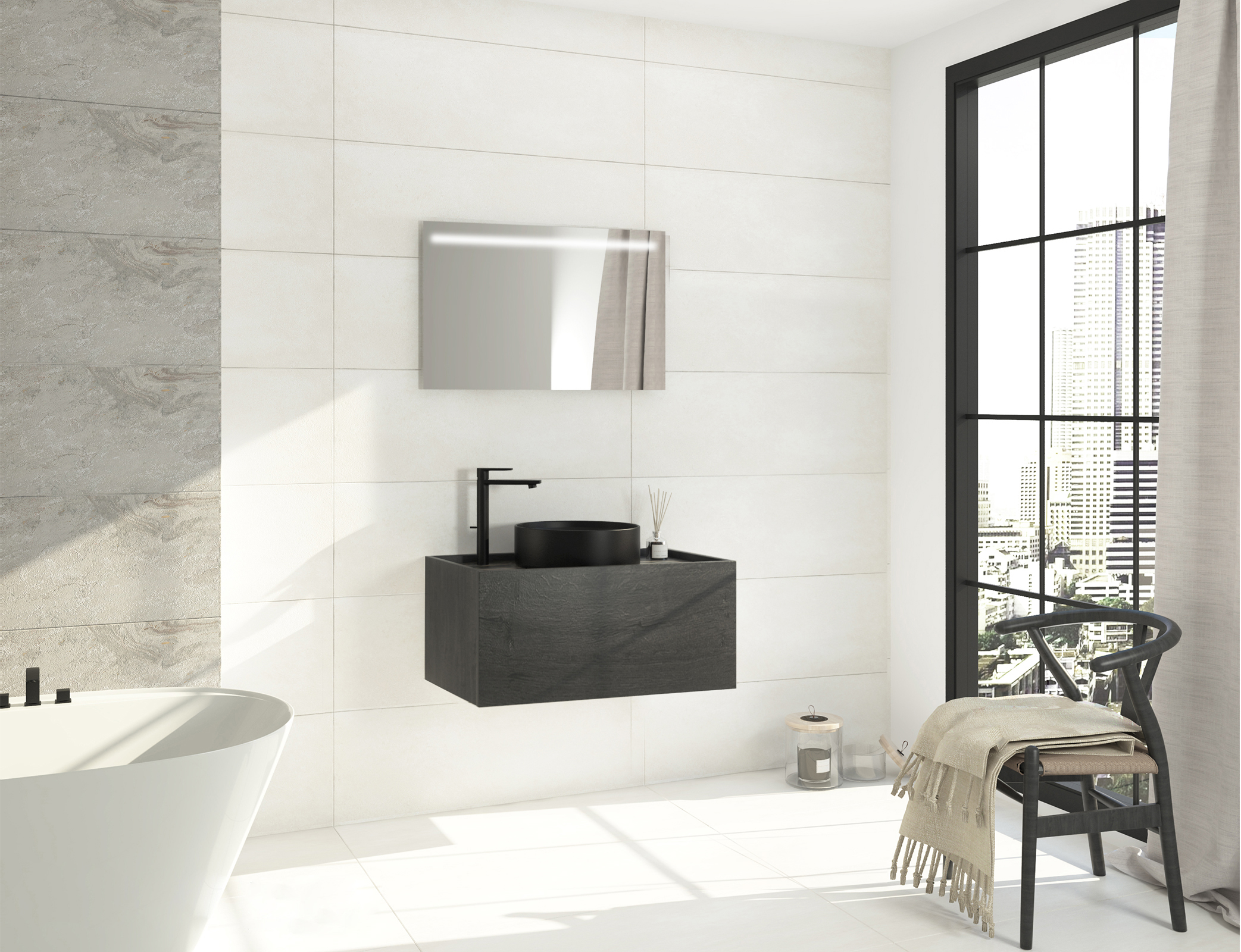 Pack PLATEAU Orobico foncé + lavabo + miroir LED