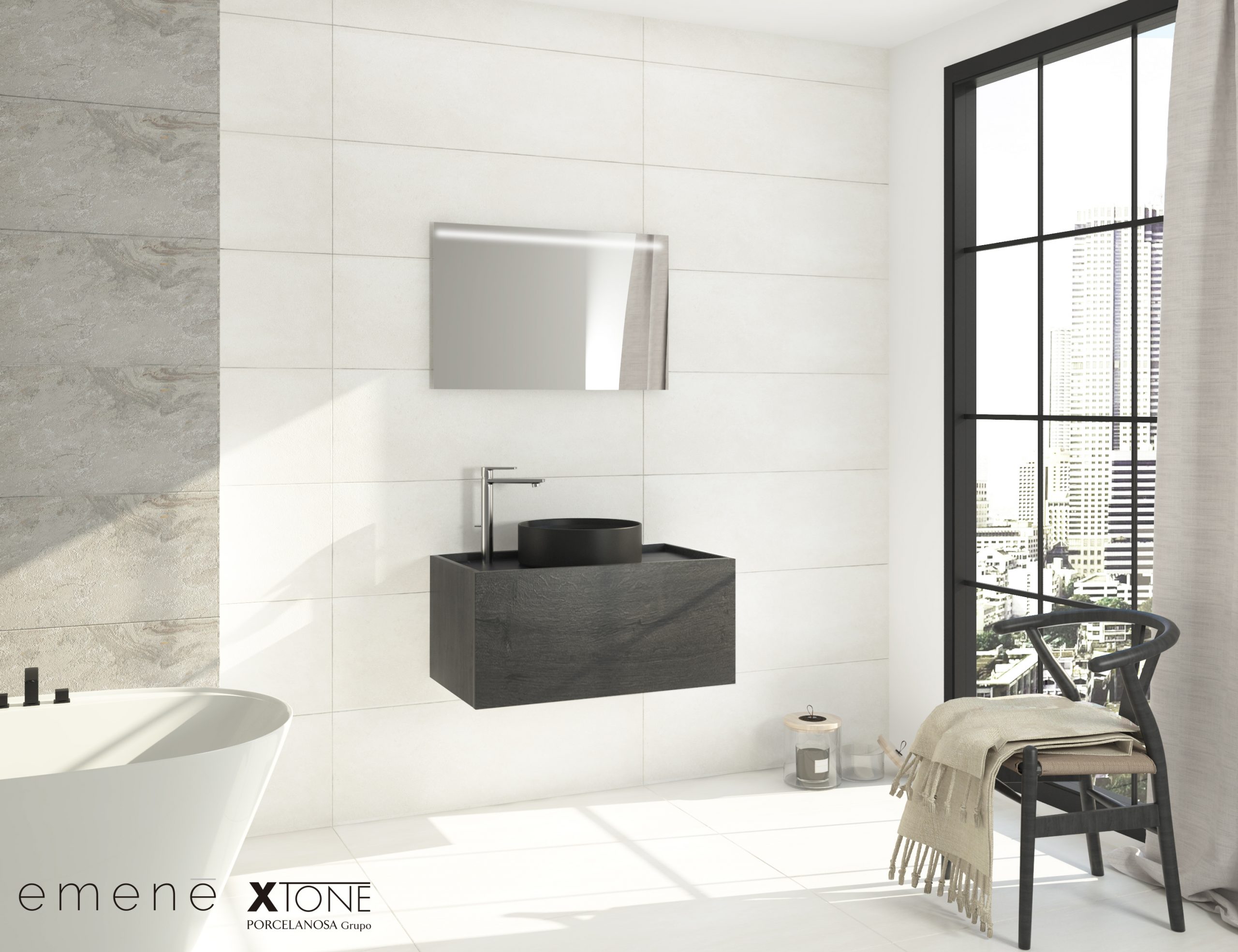 Pack PLATEAU liem noir + lavabo + miroir LED