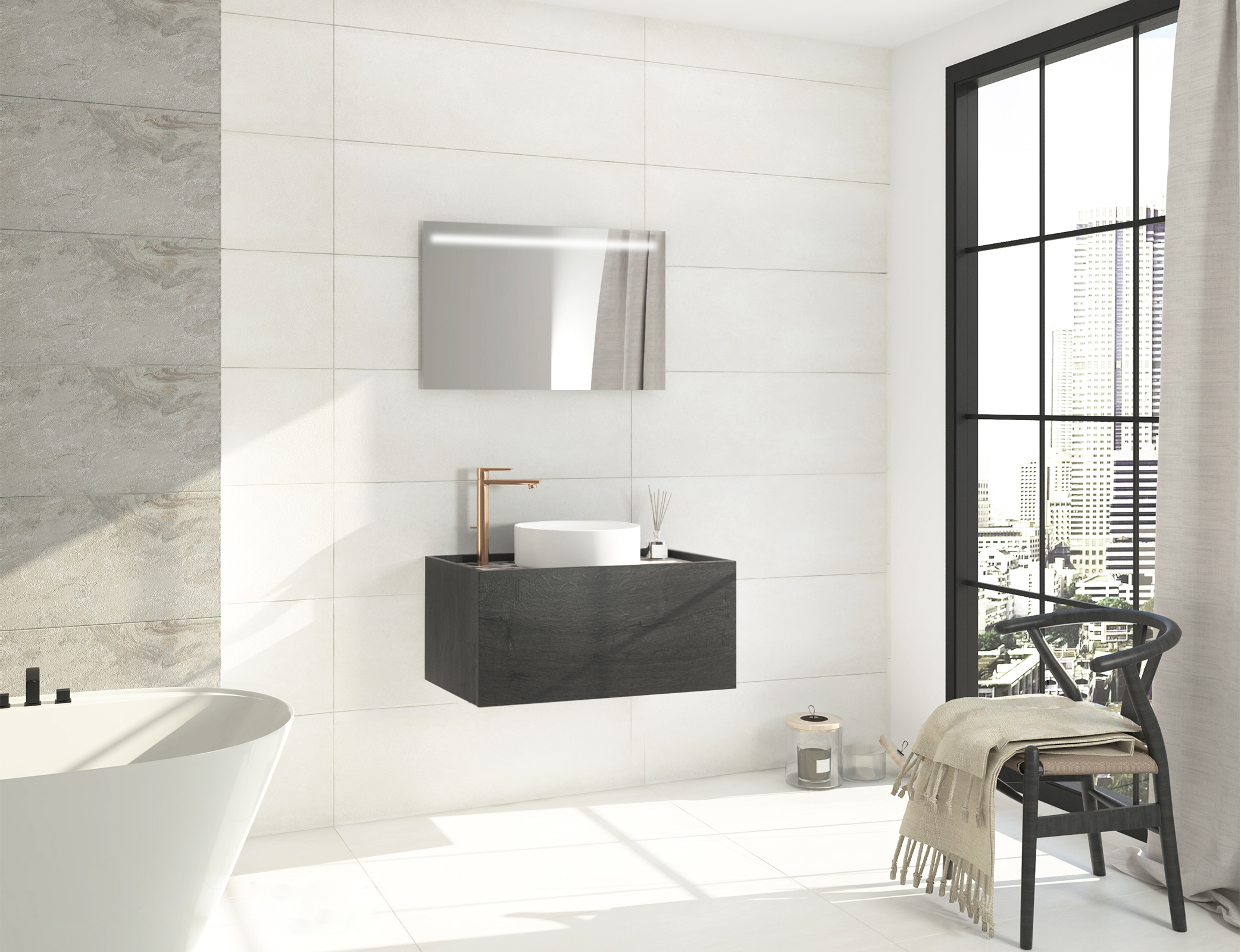 Pack PLATEAU viola rosse + lavabo + miroir LED