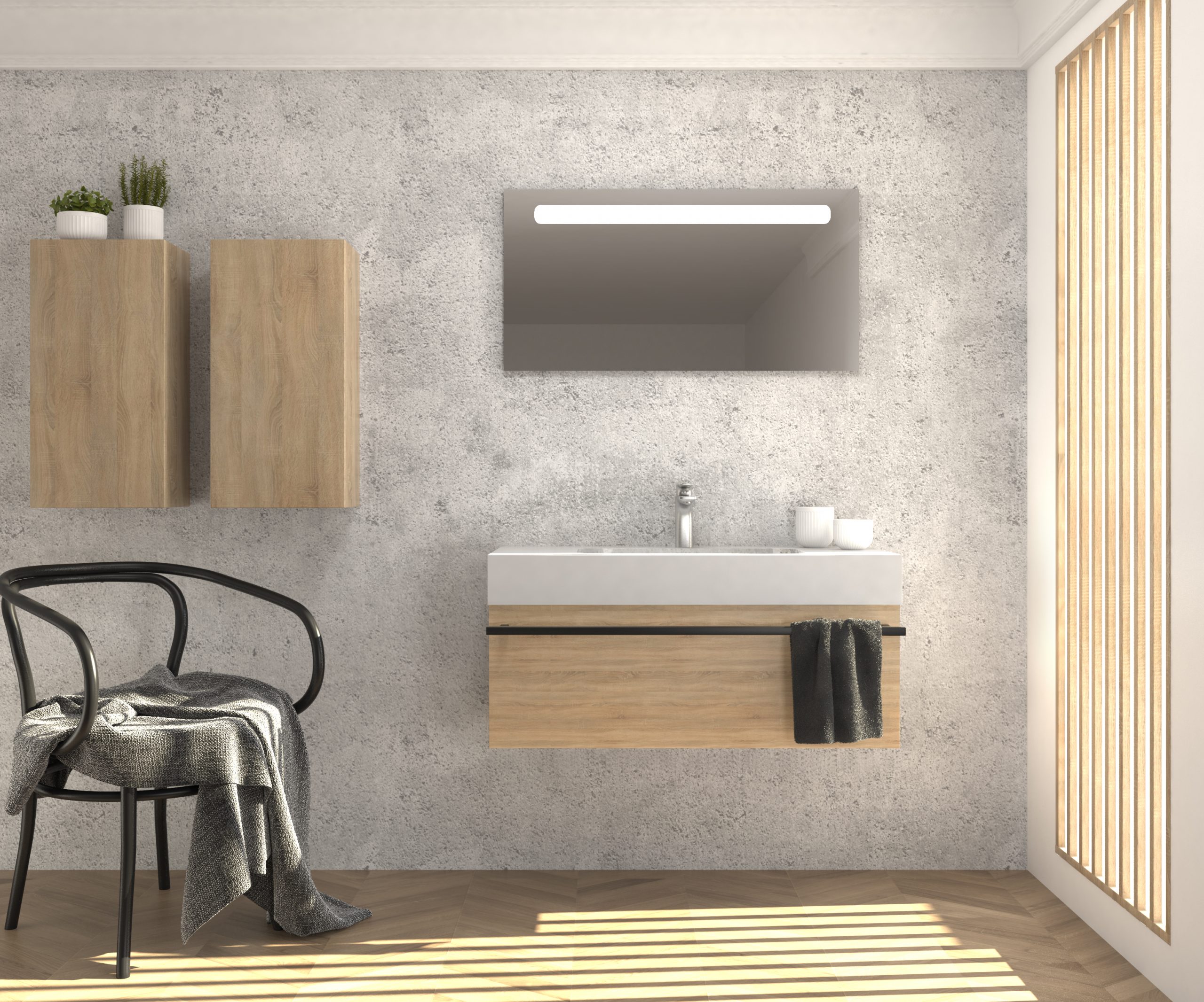 Pack meuble de salle de bain BIELLE + lavabo + miroir LED