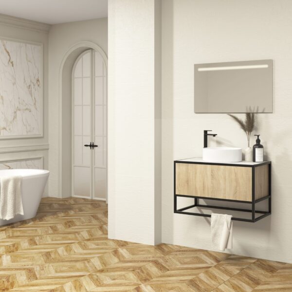 Pack ÉLÉGANT XTONE estructura negra + lavabo + espejo LED