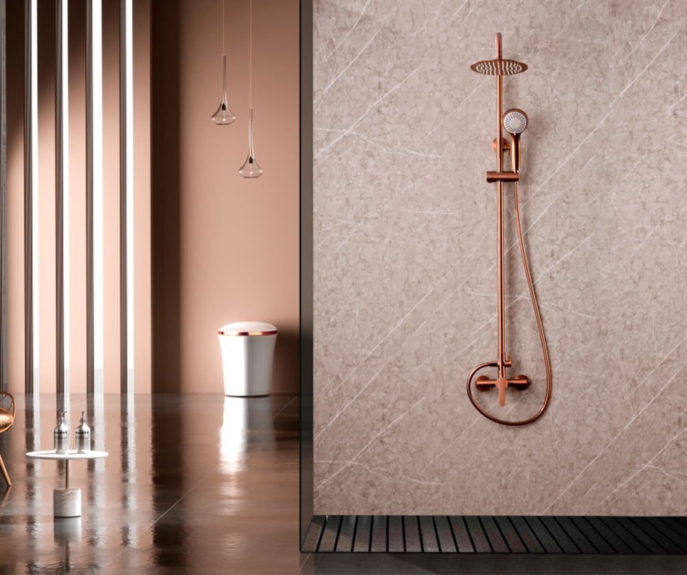 ENSEMBLE DE DOUCHE MITIGEUR MONOCOMMANDE FORMENTERA OR ROSE BROSSÉ