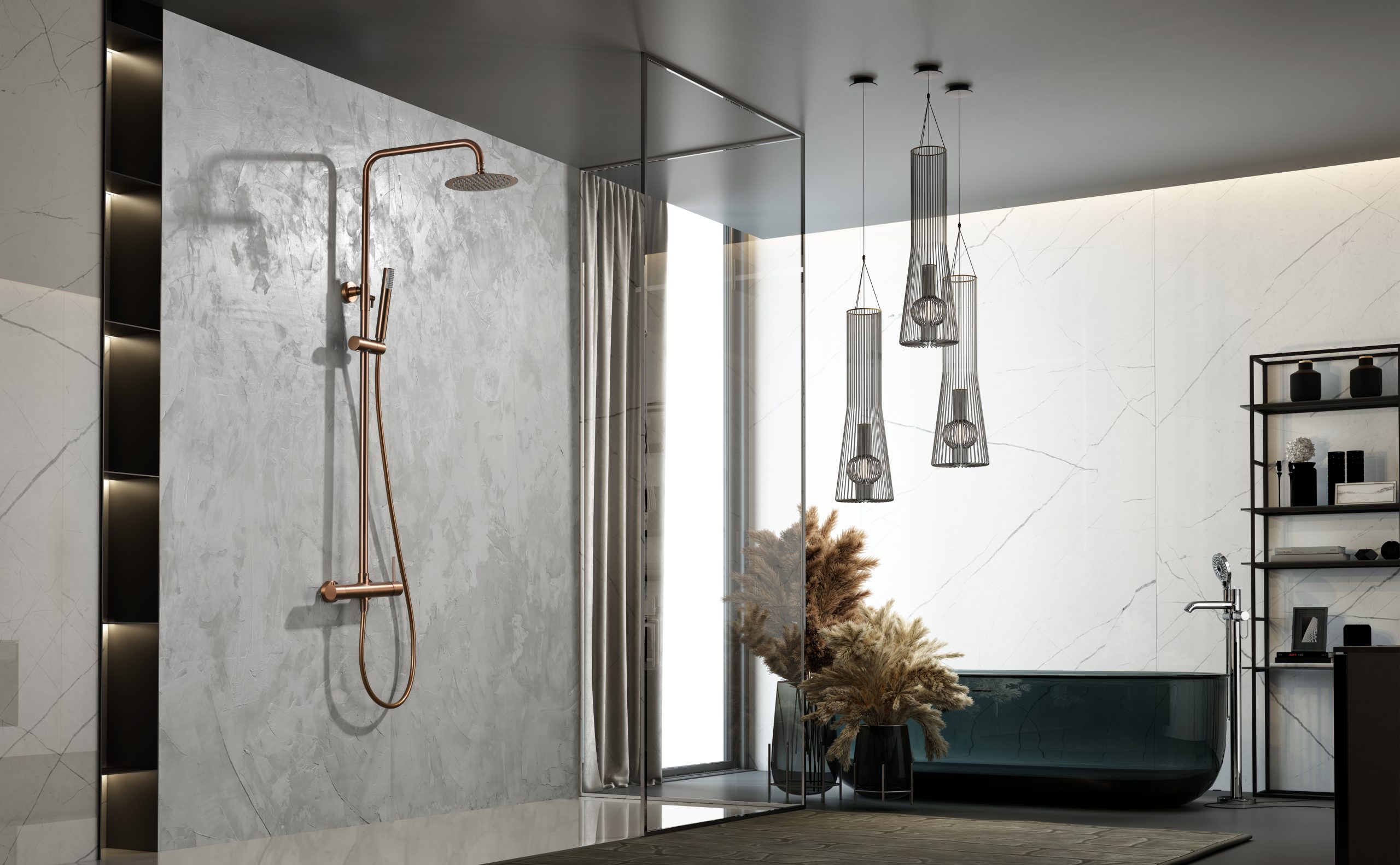 ENSEMBLE DE DOUCHE MITIGEUR MONOCOMMANDE TENERIFE OR ROSE BROSSÉ