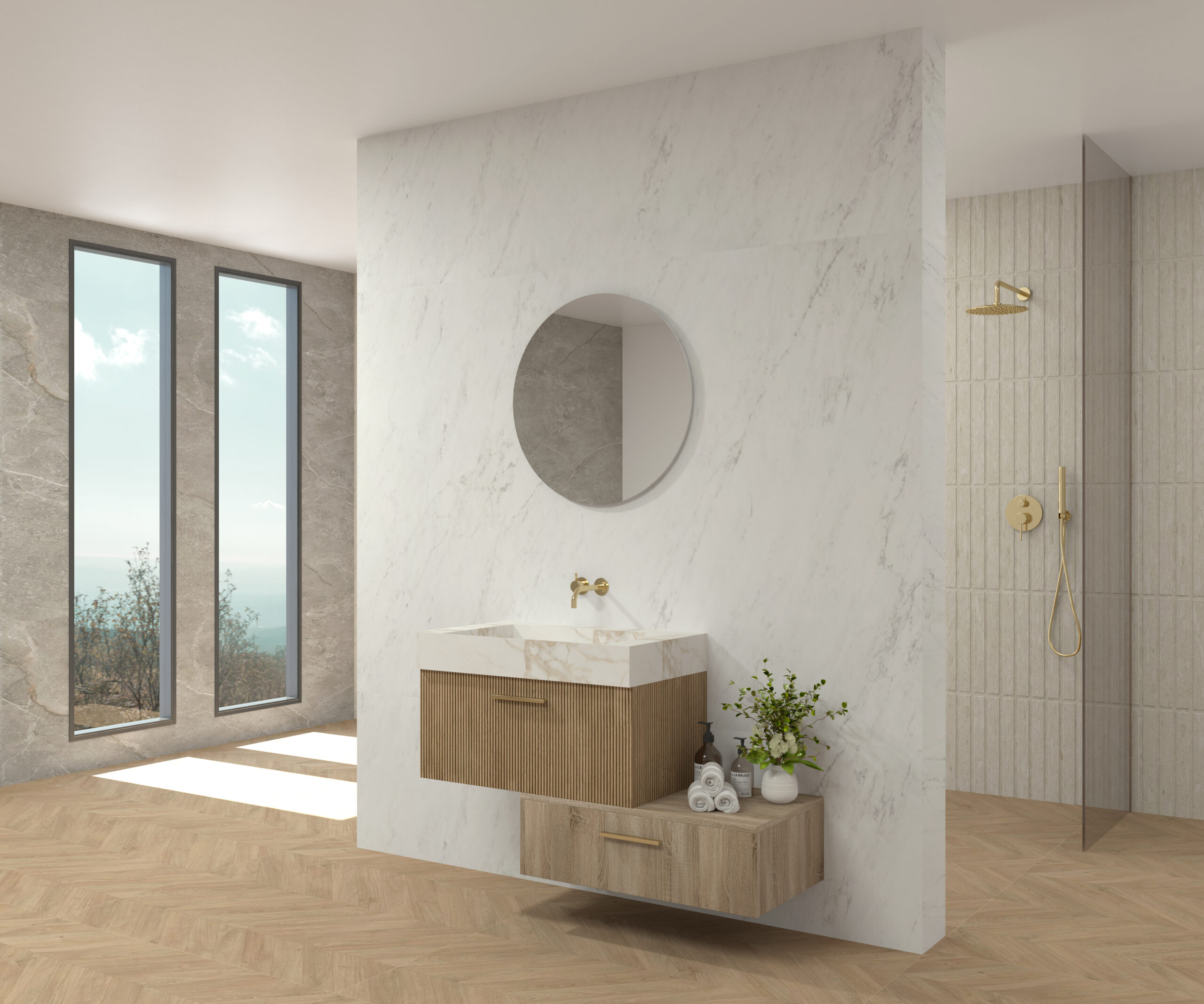 Pack HORIZON + lavabo Xtone + espejo circular